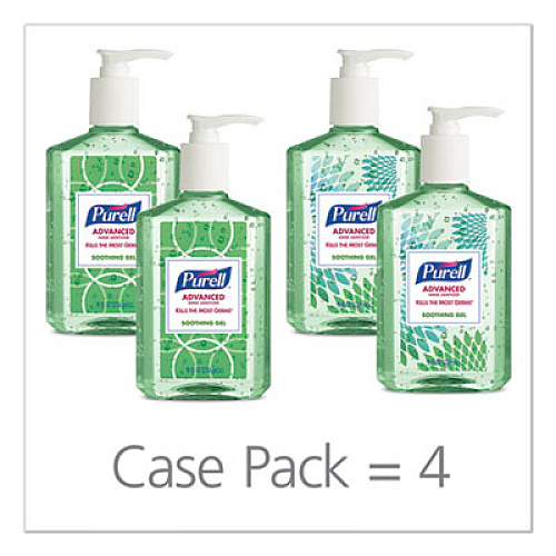 PURELL ADVANCED SOOTHING GEL HAND SANITIZER, FRESH SCENT WITH ALOE AND VITAMIN E, 8 OZ PUMP BOTTLE, 4/PACK (967406DECOPK)