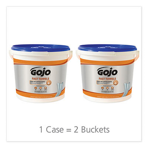 GOJO FAST TOWELS Hand Cleaning Towels, 9 x 10, Fresh Citrus, Blue, 225/Bucket, 2 Buckets/Carton (629902CT)