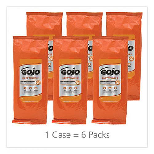 GOJO FAST TOWELS Hand Cleaning Towels, 2-Ply, 7.75 x 11, Fresh Citrus, Blue, 60/Pack, 6 Packs/Carton (628506)