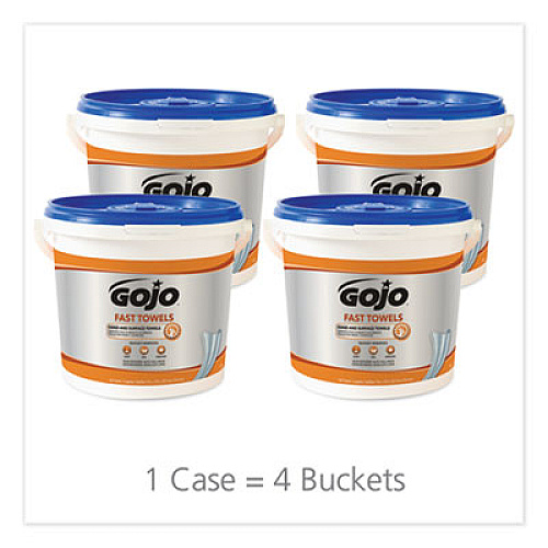 GOJO FAST TOWELS Hand Cleaning Towels, 9 x 10, Fresh Citrus, Blue, 130/Bucket, 4 Buckets/Carton (6298)