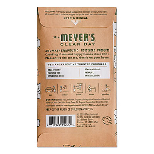 Mrs. Meyer's Clean Day Scent Sachets, Geranium, 0.05 lbs Sachet, 18/Carton (308118)