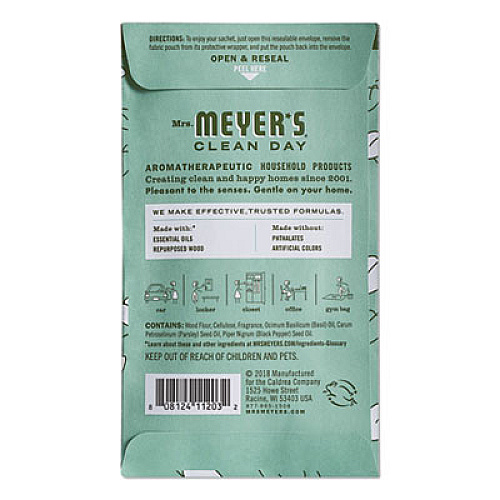 Mrs. Meyer's Clean Day Scent Sachets, Basil, 0.05 lbs Sachet, 18/Carton (308116)