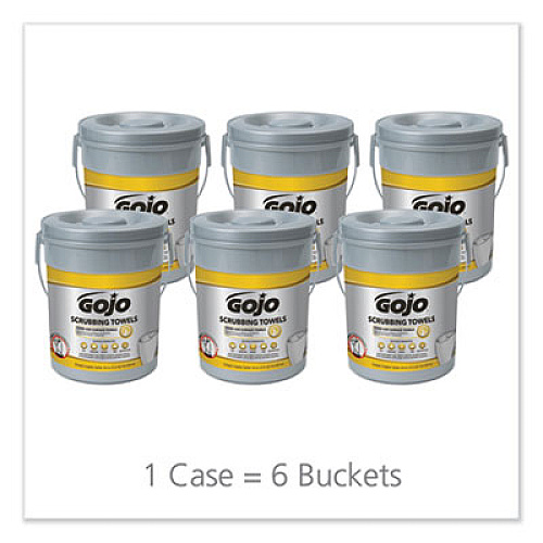 GOJO Scrubbing Towels, Hand Cleaning, 2-Ply, 10.5 x 12, Silver/Yellow, 72/Bucket, 6/Carton (639606)