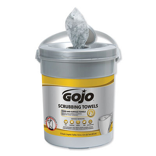 GOJO Scrubbing Towels, Hand Cleaning, 2-Ply, 10.5 x 12, Fresh Citrus, Silver/Yellow, 72/Bucket (639606EA)