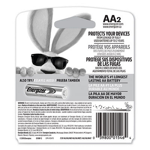 Energizer MAX Alkaline AA Batteries, 1.5 V, 2/Pack (E91BP2)
