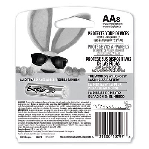 Energizer MAX Alkaline AA Batteries, 1.5 V, 8/Pack (E91MP8)