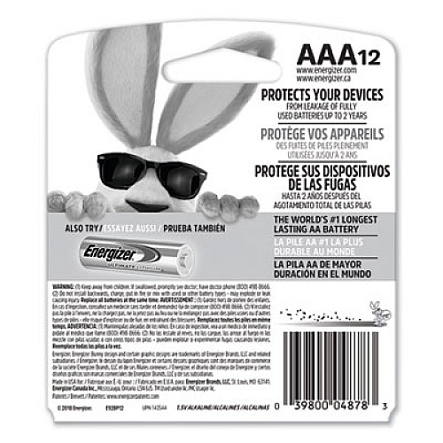 Energizer MAX Alkaline AAA Batteries, 1.5 V, 12/Pack (E92BP12)