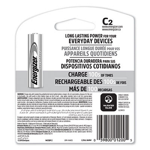 Energizer NiMH Rechargeable C Batteries, 1.2 V, 2/Pack (NH35BP2)