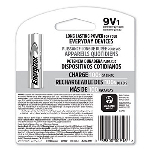 Energizer NiMH Rechargeable 9V Batteries (NH22NBP)