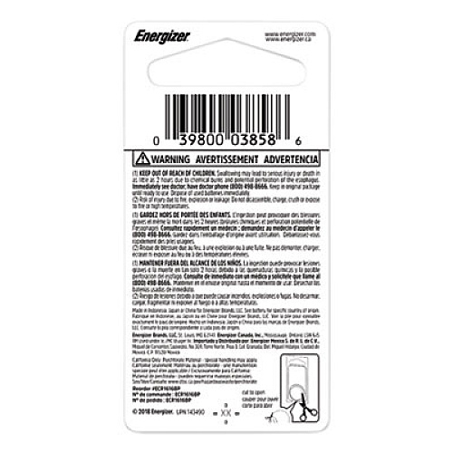 Energizer 1616 Lithium Coin Battery, 3 V (ECR1616BP)