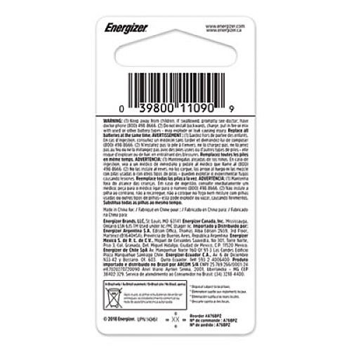 Energizer A76BPZ Manganese Dioxide Battery, 1.5 V