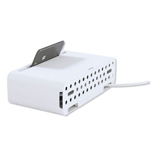 Kantek Cable Management Power Hub and Stand with USB Charging Ports, 5 Outlets, 3 USB, 6.5 ft Cord, 11.75 x 6.6 x 3.5, White (CM1100)