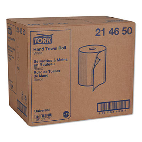 Tork Hardwound Roll Towels, 7.88" x 425 ft, White, 12 Rolls/Carton (214650)