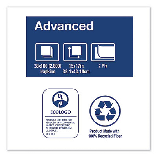 Tork Advanced Dinner Napkins, 2-Ply, 15 x 17, 1/8 Fold, White, 100/PK, 28 PK/CT (NP528PA)