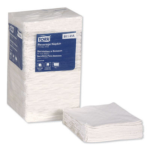 Tork Universal Beverage Napkin, 1-Ply, 9.13 x 9.13, 1/4 Fold, Poly-Pack, White, 4,000/Carton (B1141A)
