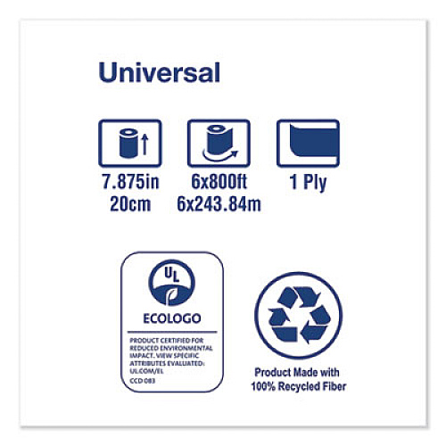 Tork Universal Hardwound Roll Towel, 1-Ply, 7.88" x 800 ft, Natural, 6/Carton (RK800E)