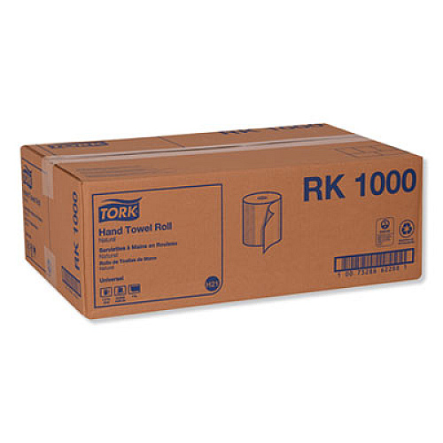 Tork Hardwound Roll Towel, 1-Ply, 7.88" x 1,000 ft, Natural, 6 Rolls/Carton (RK1000)