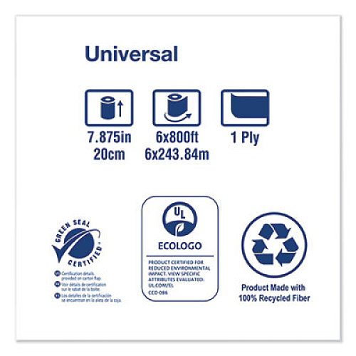 Tork Universal Hand Towel Roll, 1-Ply, 7.88" x 800 ft, Natural, 6 Rolls/Carton (RK8002)