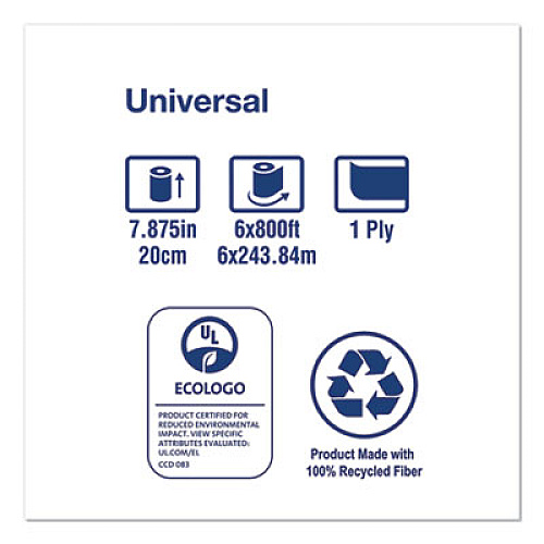 Tork Universal Hand Towel Roll, 1-Ply, 7.88" x 800 ft, White, 6 Rolls/Carton (RB8002)