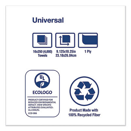 Tork Universal Singlefold Hand Towel, 9.13 x 10.25, White, 250/Pack,16 Packs/Carton (SB1840A)