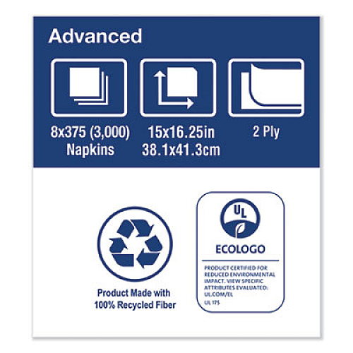 Tork Advanced Dinner Napkins, 2-Ply, 15 x 16.25, White, 375/Pack, 8 Packs/Carton (NP5240C)