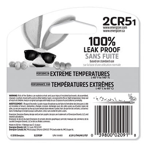 Energizer 2CR5 Lithium Photo Battery, 6 V (EL2CR5BP)