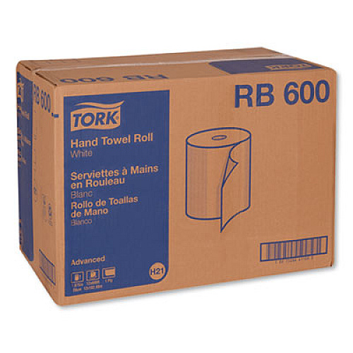 Tork Advanced Hardwound Roll Towel, One-Ply, 7.88" x 600 ft, White, 12 Rolls/Carton (RB600)