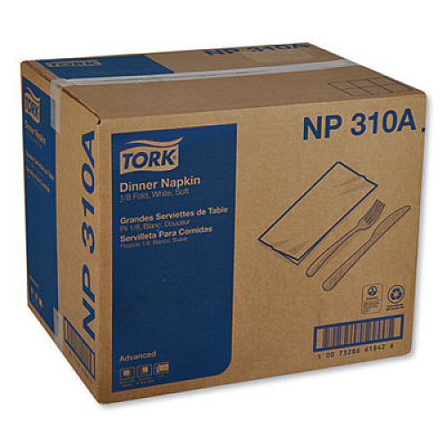 Tork Advanced Dinner Napkins, 2-Ply, 15 x 16.25, 1/8 Fold, White, 375/Packs, 8 Packs/Carton (NP310A)