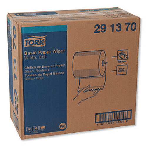 Tork Basic Paper Wiper Roll Towel, 1-Ply, 7.68" x 1,150 ft, White, 4 Rolls/Carton (291370)