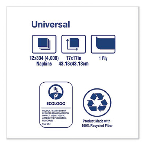 Tork Universal Dinner Napkins, 1-Ply, 17 x 17, 1/4 Fold, White, 4008/Carton (N7141A)