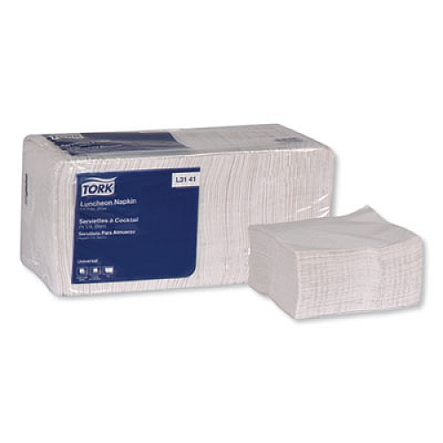 Tork Universal Luncheon Napkins, 1-Ply, 13" x 11.5", 1/4 Fold, Poly-Pack, White 6000/Carton (L3141)