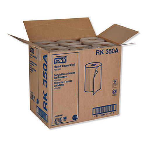 Tork Universal Hardwound Roll Towel, 7.88" x 350 ft, Natural, 12 Rolls/Carton (RK350A)