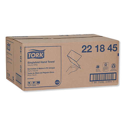 Tork SINGLEFOLD HAND TOWEL, 9.13 X 10.25, NATURAL WHITE, 250/PACK, 16 PACKS/CARTON (221845)