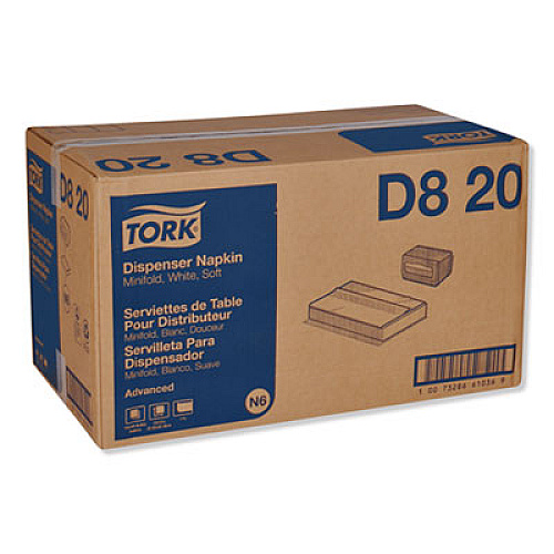 Tork Advanced Soft Minifold Dispenser Napkins, 1-Ply, 13 x 12, White, 6,000/Carton (D820)