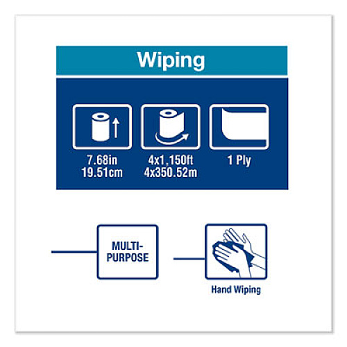 Tork Basic Paper Wiper Roll Towel, 1-Ply, 7.68" x 1,150 ft, White, 4 Rolls/Carton (291370)