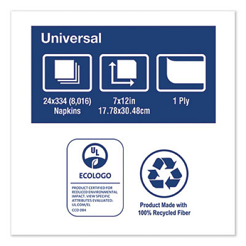 Tork Universal Lowfold Dispenser Napkins, 1-Ply, 7" x 12", White, 334/Pack, 24 Packs/Carton (D3061B)