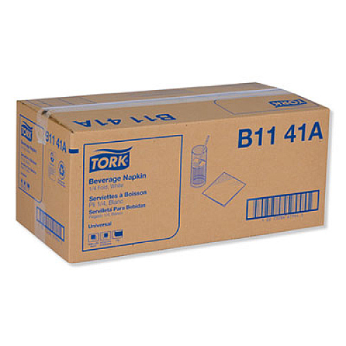 Tork Universal Beverage Napkin, 1-Ply, 9.13 x 9.13, 1/4 Fold, Poly-Pack, White, 4,000/Carton (B1141A)