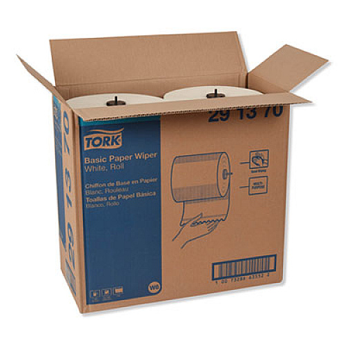 Tork Basic Paper Wiper Roll Towel, 1-Ply, 7.68" x 1,150 ft, White, 4 Rolls/Carton (291370)