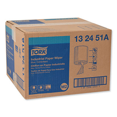 Tork Industrial Paper Wiper, 4-Ply, 10 x 15.75, Unscented, Blue, 190 Wipes/Roll, 4 Roll/Carton (132451A)