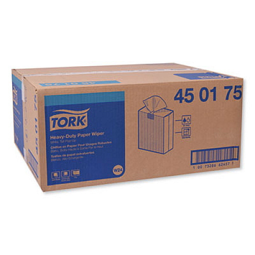 Tork Heavy-Duty Paper Wiper, 1-Ply, 9.25 x 16.25, Unscented, White, 90 Wipes/Box, 10 Boxes/Carton (450175)