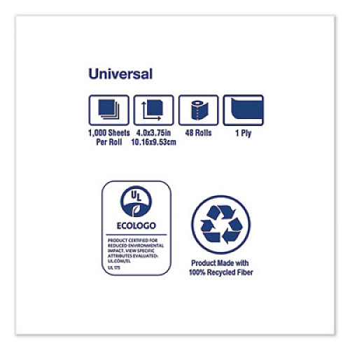 Tork Universal Bath Tissue, Septic Safe, 1-Ply, White, 1000 Sheets/Roll, 48 Rolls/Carton (TS1639S)