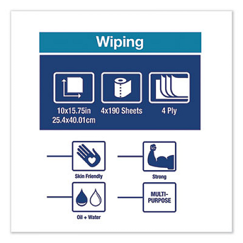 Tork Industrial Paper Wiper, 4-Ply, 10 x 15.75, Unscented, Blue, 190 Wipes/Roll, 4 Roll/Carton (132451A)