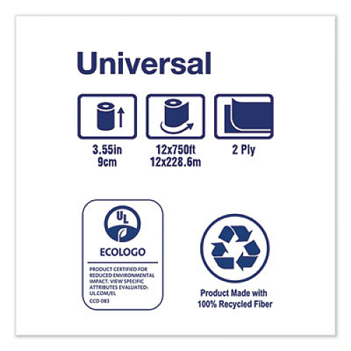 Tork Universal Jumbo Bath Tissue, Septic Safe, 2-Ply, White, 3.48" x 750 ft, 12 Rolls/Carton (TJ0928)