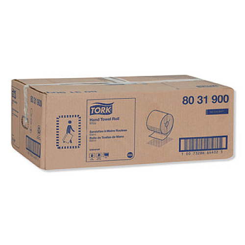Tork Universal Hand Towel Roll, Notched, 1-Ply, 8" x 800 ft, White, 6 Rolls/Carton (8031900)