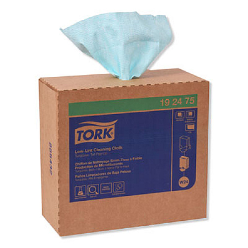 Tork Low-Lint Cleaning Cloth, 1-Ply, 9 x 16.5, Unscented, Turquoise, 100/Box, 8 Boxes/Carton (192475)
