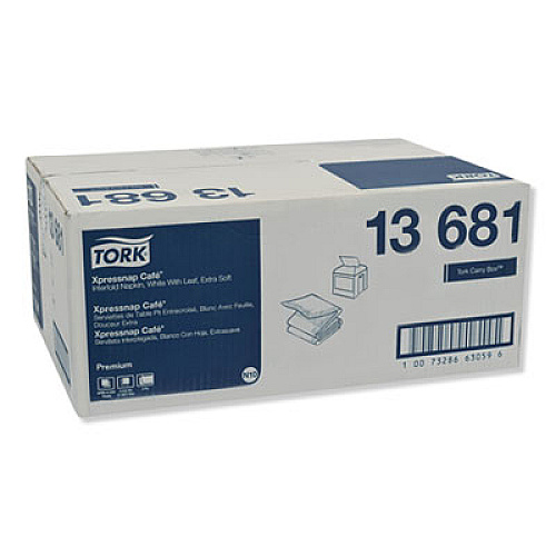 Tork Premium Xpressnap Interfold Dispenser Napkins, 2-Ply,8.5x8.5,White,500/PK,8PK/CT (13681)