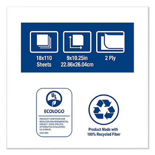Tork Multipurpose Paper Wiper, 2-Ply, 9 x 10.25, White, 110/Box, 18 Boxes/Carton (192125A)