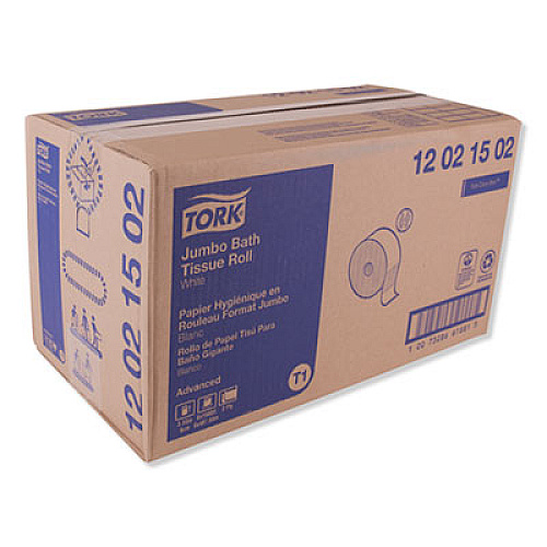 Tork Advanced Jumbo Bath Tissue, Septic Safe, 2-Ply, 3.48" x 1,600 ft, White, 6 Rolls/Carton (12021502)