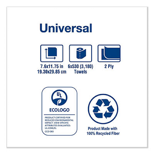 Tork Centerfeed Hand Towel, 2-Ply, 7.6 x 11.75, White, 530/Roll, 6 Roll/Carton (RC530)