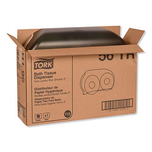 Tork Twin Jumbo Roll Bath Tissue Dispenser, 19.29 x 5.51 x 11.83, Smoke/Gray (56TR)